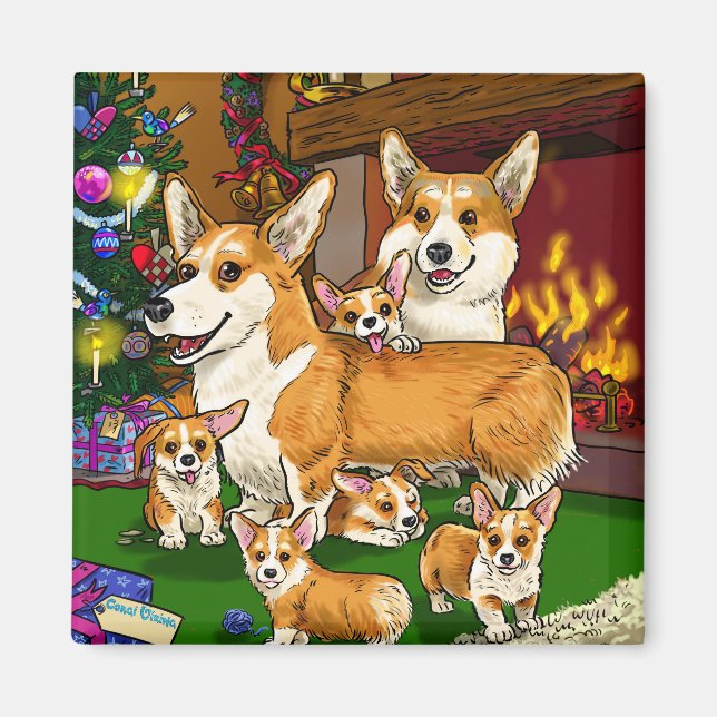 Familj vid Julgran Magnet (Framsidan)