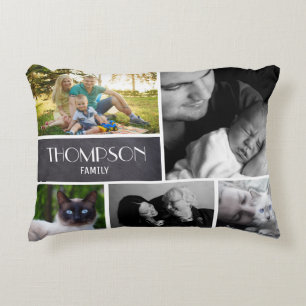 FamiljCollage 5 foto, personlig, chalked Prydnadskudde