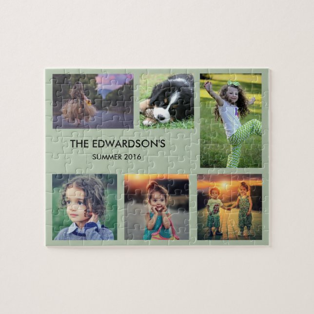 Familjcollage 6 foto och efternamn pussel (Horisontell)