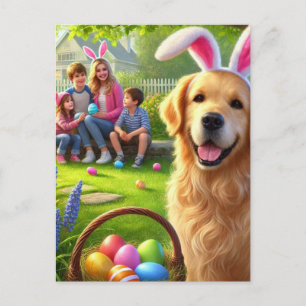 Familje Påsklov Golden Retriever Postkort Helg Vykort