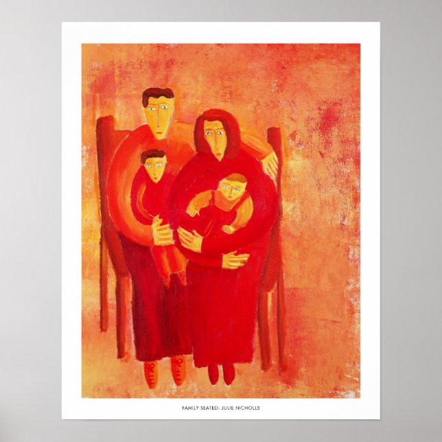 Familje sittande samtida porträttkonsttryck poster (Framsidan)