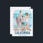 Familje Strand Foto Julkort Vattenfärg Stat Vykort<br><div class="desc">Vill du ha ett familjefoto julkort från semestern vid stranden som är ljust och kustinspirerat? Skicka personliga varma hälsningar på detta strandfoto julkort från din favoritplats med denna fantastiska akvarelleffekt. Du kan anpassa platsen oavsett om det är en stad eller stat eller favoritstrand! Denna design funkar från Florida till Hawaii,...</div>