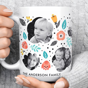 Familje Trädgård Färgrik Blommig Fotokollage Kaffemugg