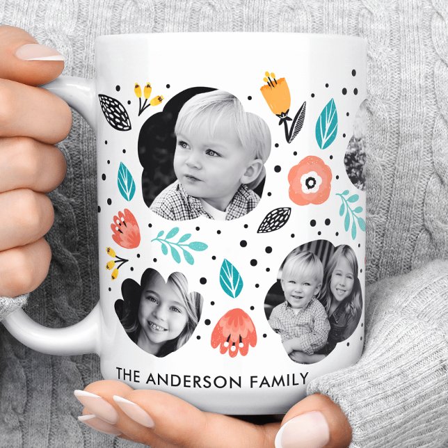 Familje Trädgård Färgrik Blommig Fotokollage Kaffemugg (Skapare uppladdad)