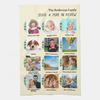 Familjeårs galleri med 12 foton Kräm Anpassad Kökshandduk