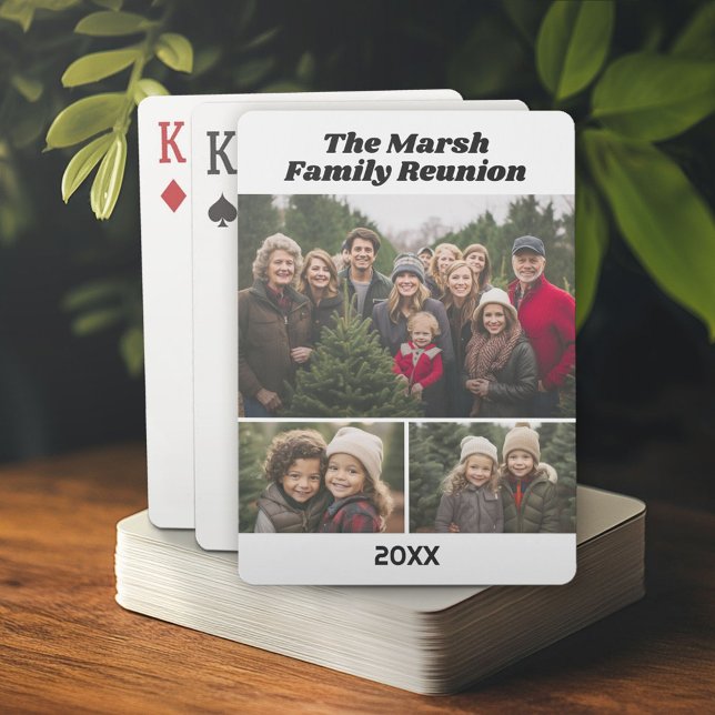 Familjeåterförening 3 Fotokollage - vit svart Casinokort (Custom Poker Playing Cards)
