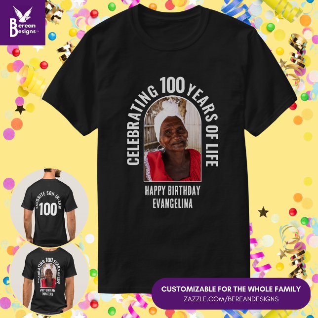 Familjeåterförening Anpassningsbar Matching Birthd T Shirt (Matching Family Birthday T-Shirt with Customizable Photo and Text, front and back. For group parties)
