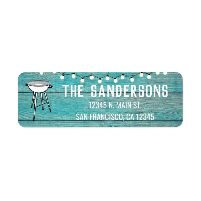 Familjeåterförening, årlig BBQ Barbecue Rustic Returadress Etikett (Framsidan)