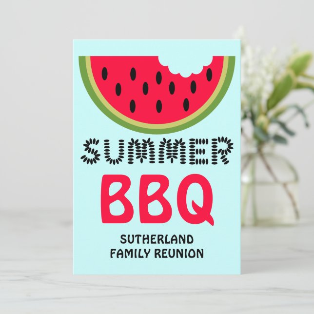 Familjeåterförening BBQ Watermelon och Seeds Inbjudningar (Stående Fram)