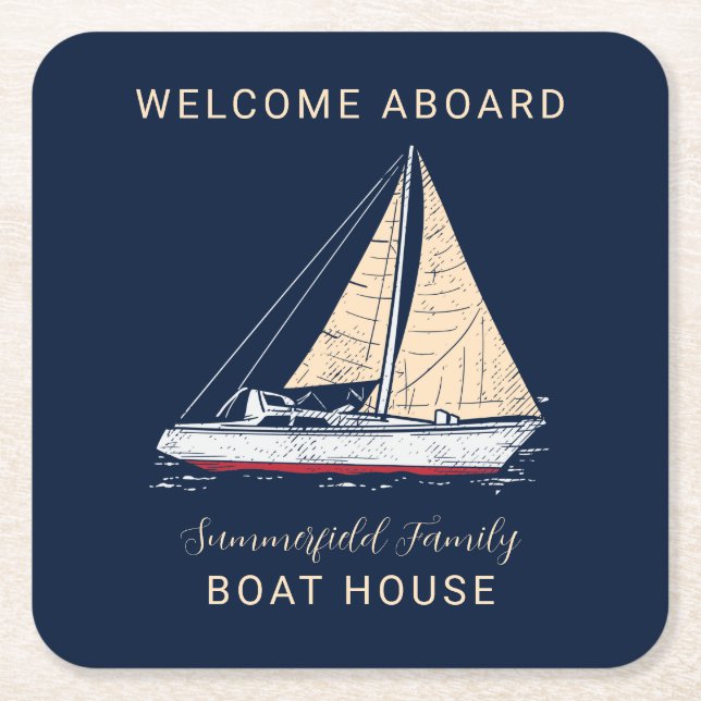 Familjeåterförening Boat House Nautical Sailing An Underlägg Papper Kvadrat (Framsidan)