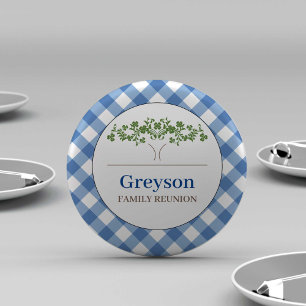 Familjeåterförening Buttons Blue Gingham Theme Knapp