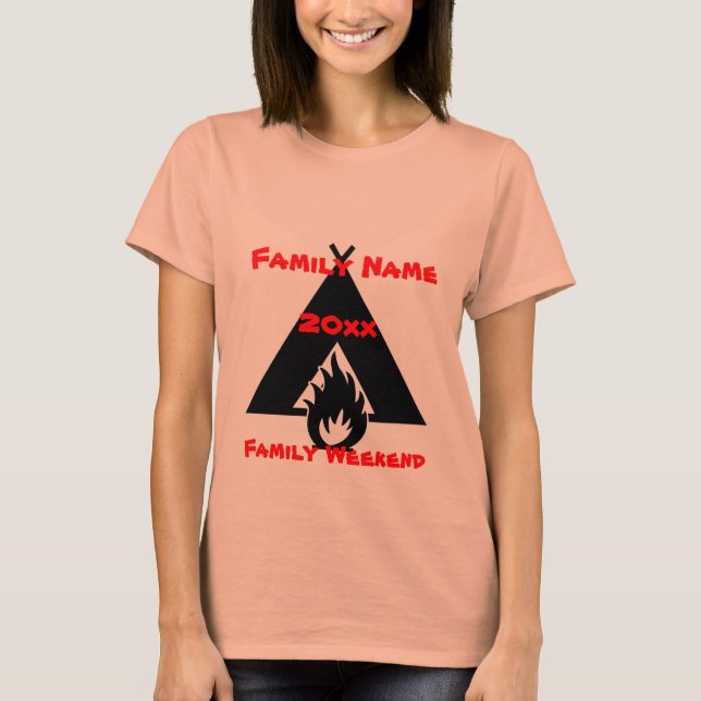 Familjeåterförening Campfire och Tält Symbol T-shirt (Framsida)