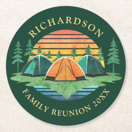 Familjeåterförening Camping Resa Sunset Grönt Underlägg Papper Rund