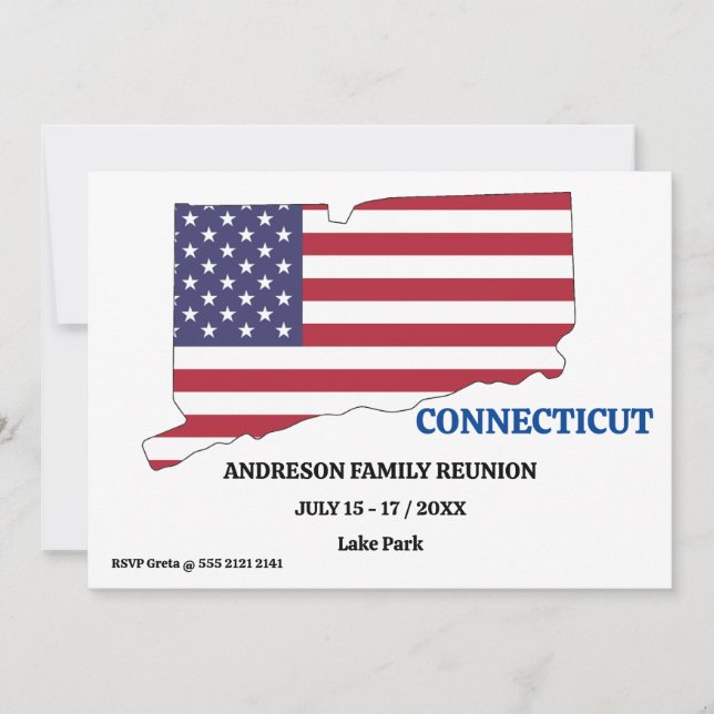 Familjeåterförening 🎉 CONNECTICUT-staten Karta US Inbjudningar (Framsida)