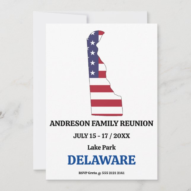 Familjeåterförening 🎉 DELAWARE-staten Karta USA f Inbjudningar (Framsida)