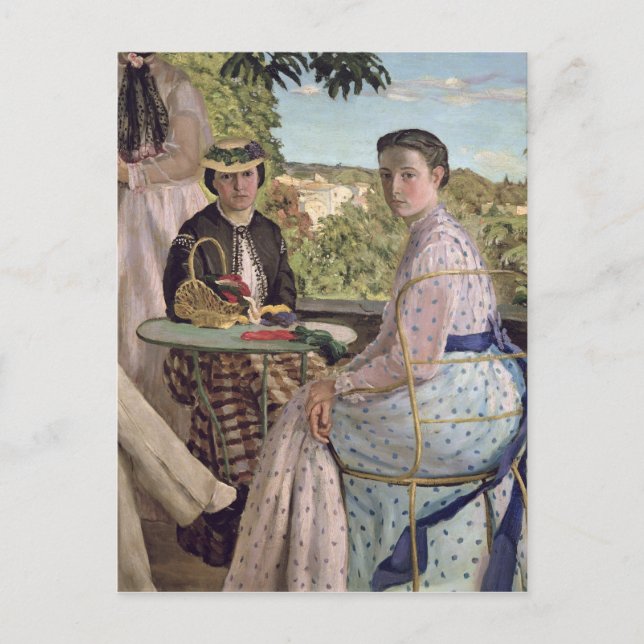 Familjeåterförening, detaljer om två kvinnor, 1867 vykort (Framsida)