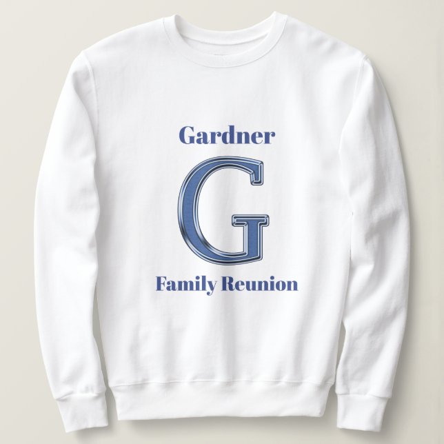 Familjeåterförening Efternamn Brev G Blue Initial T Shirt (Design framsida)