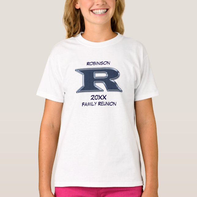 Familjeåterförening Efternamn Brev R Monogram Blue T Shirt (Framsida)