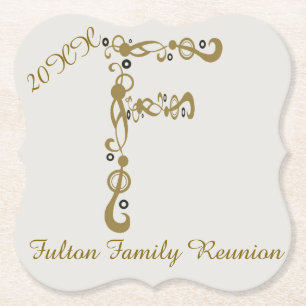 Familjeåterförening Elegant Guld Brev F Monogram Underlägg Papper