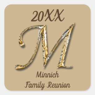 Familjeåterförening Elegant Guld Brev M Monogram S Fyrkantigt Klistermärke