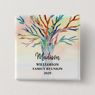 Familjeåterförening Färgfyllt familjenamn Träd B Knapp
