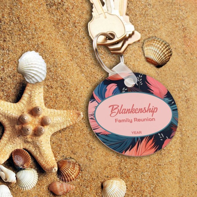 Familjeåterförening - färgstark Feasted Tropical Nyckelring (This colorful family reunion keychain memento is a year-round reminder of your recent gathering.)