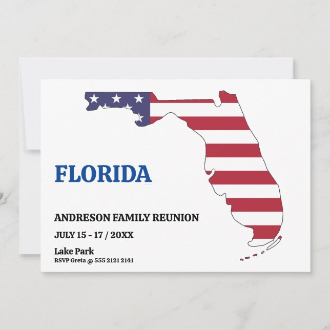 Familjeåterförening 🎉 FLORIDA-staten Karta USA fl Inbjudningar (Framsida)