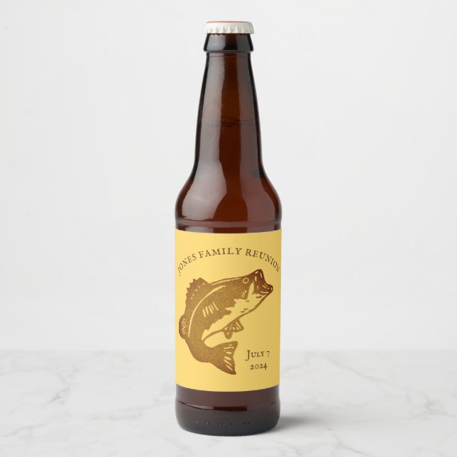 Familjeåterförening för fiskfrys ölflaska etikett (Framsida)