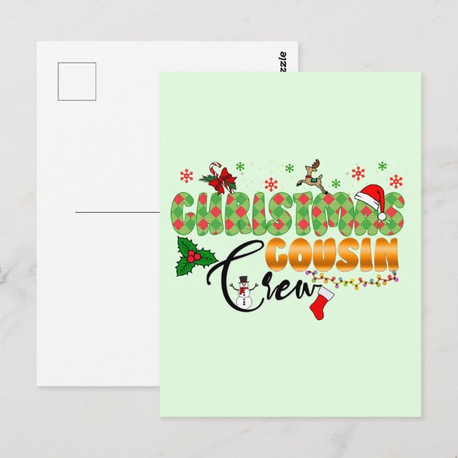 Familjeåterförening för julkussin vykort (Fram/baksida)