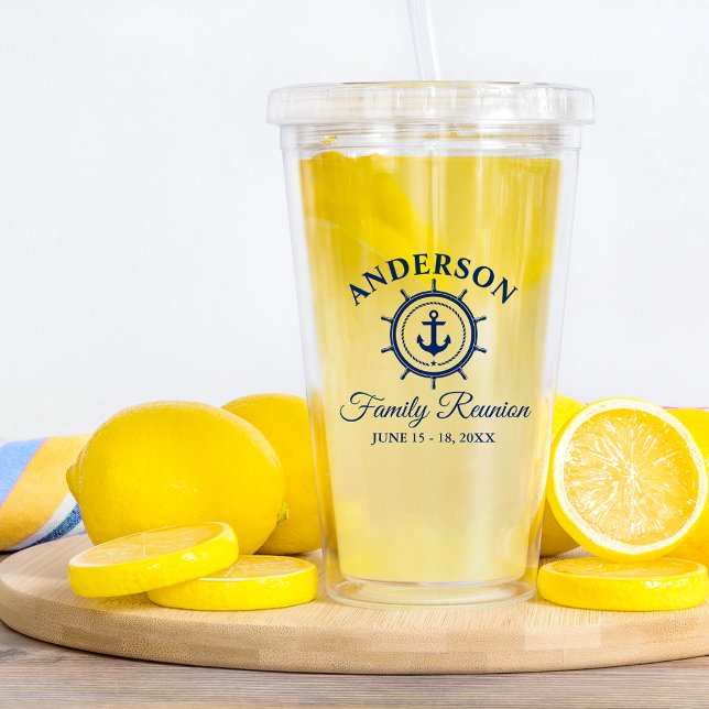 Familjeåterförening för marinblå fästpunkt take away mugg (Customize to change text color.)