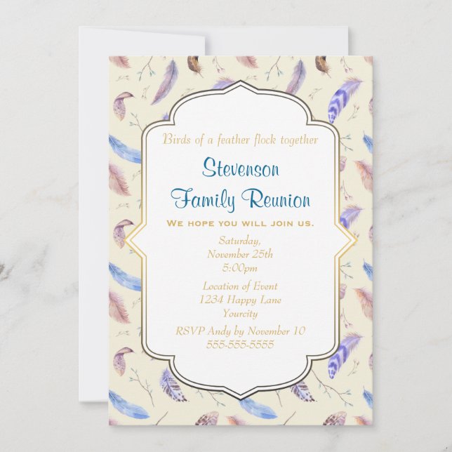Familjeåterförening för vattenfärgfjädrar och Löv Inbjudningar (Framsida)