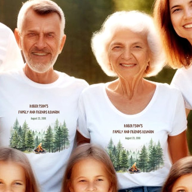 Familjeåterförening Gräs Wood Forest Campfire Namn T Shirt (Family Reunion Pine Wood Forest Campfire Name T-Shirt)