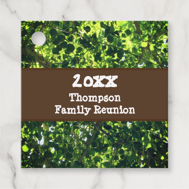 Familjeåterförening Grönt Löv Träd Grenar, händels Gåvor Etiketter (Framsida)