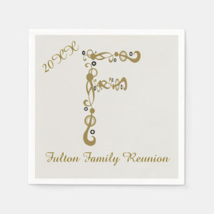 Familjeåterförening Guld Brev F Elegant Monogram Pappersservett