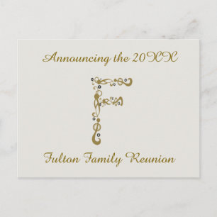 Familjeåterförening Guld Brev F Monogram-inbjudan Vykort