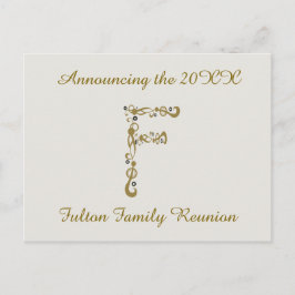 Familjeåterförening Guld Brev F Monogram-inbjudan Vykort
