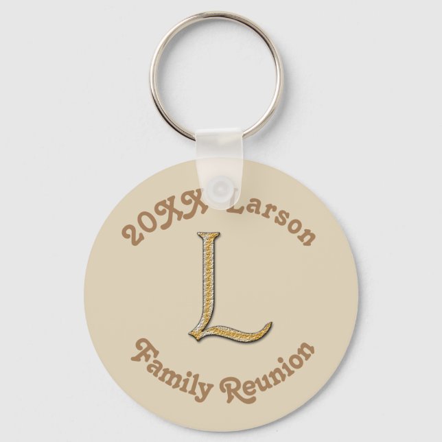 Familjeåterförening Guld Brev L Monogram Keepsaké Nyckelring (Framsida)
