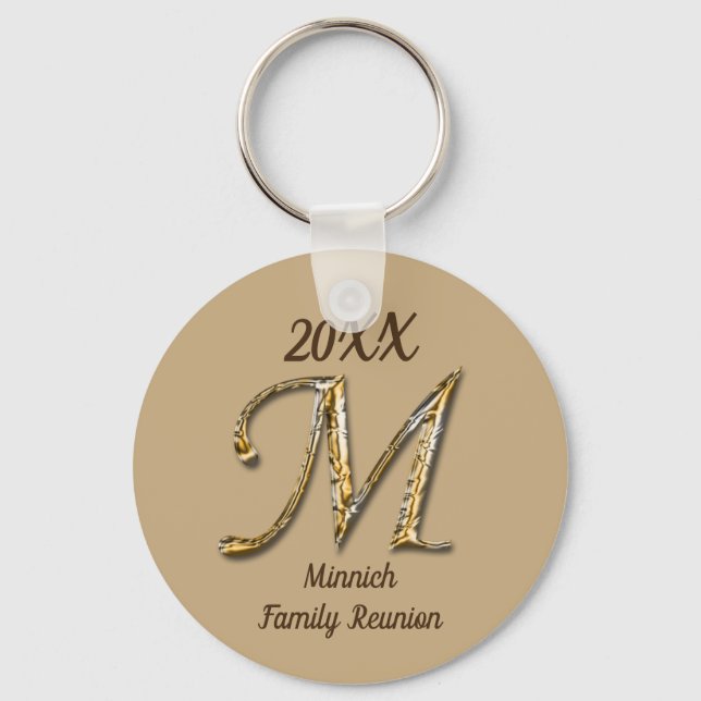Familjeåterförening Guld Brev M Monogram Keepsaké Nyckelring (Framsida)