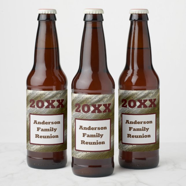 Familjeåterförening Guld Silve Rand Abstrakt Keeps Ölflaska Etikett (Flaskor)