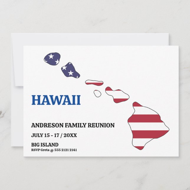 Familjeåterförening 🎉 HAWAII-staten Karta USA fla Inbjudningar (Framsida)