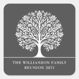 Familjeåterförening i elegant Modern Träd Fyrkantigt Klistermärke