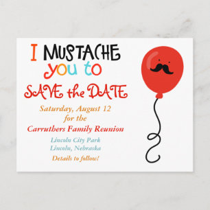Familjeåterförening i Mustache Balloon Spara datum Meddelande Vykort