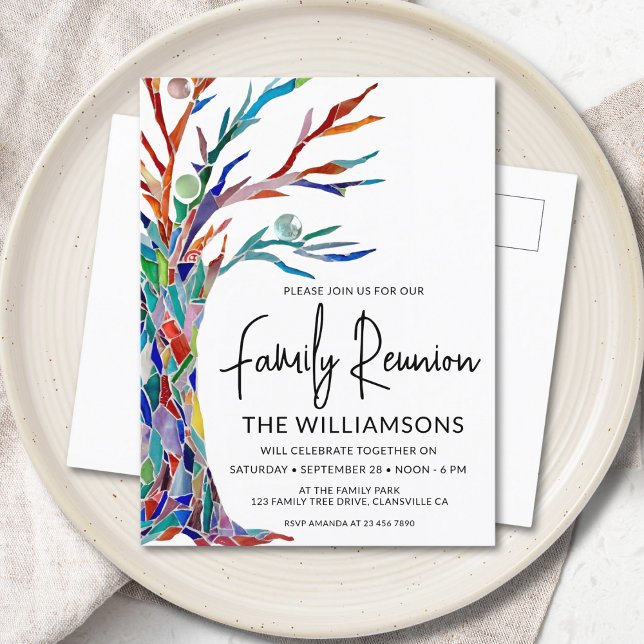 Familjeåterförening i Träd Inbjudan Vykort (Skapare uppladdad)