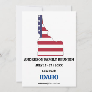 Familjeåterförening 🎉 IDAHO-staten Karta USA flag Inbjudningar