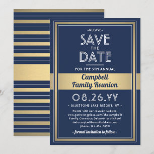 Familjeåterförening Modern Elegant Navy Blue Guld Spara Datumet