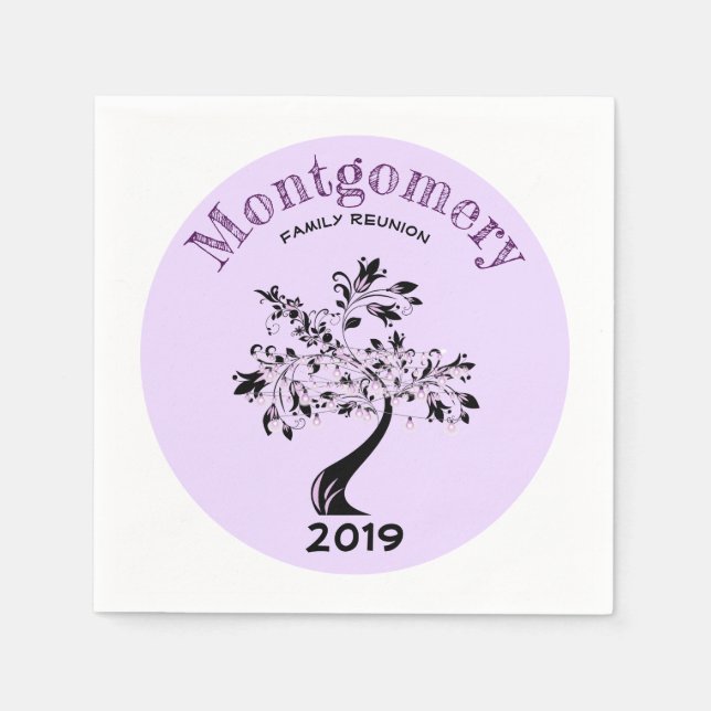 Familjeåterförening Modern Lila och Black Träd Pappersservett (Framsidan)