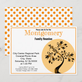 Familjeåterförening Modern Orange och Black Träd A Inbjudningar
