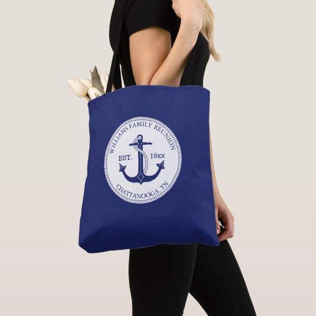 Familjeåterförening Monogram Nautical Anchor Navy  Tygkasse (Närbild)