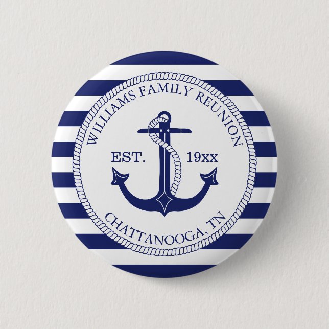 Familjeåterförening Monogrammed Namn Nautical Anch Knapp (Framsida)