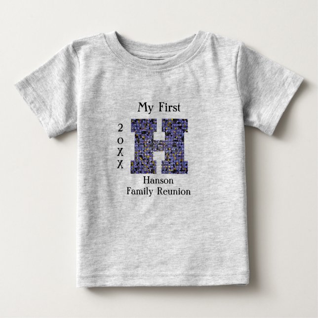 Familjeåterförening Mosaic Brev H Efternamn Monogr T Shirt (Framsida)